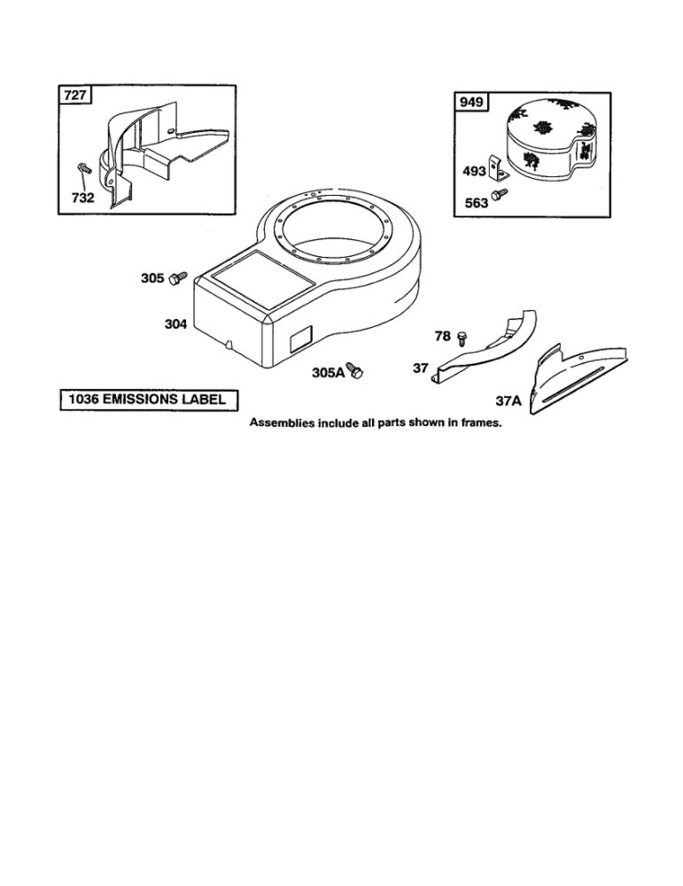 Blower Housing Diagram and Parts List for 28B700-28B799 0001-0008-0009 Briggs and Stratton Engine